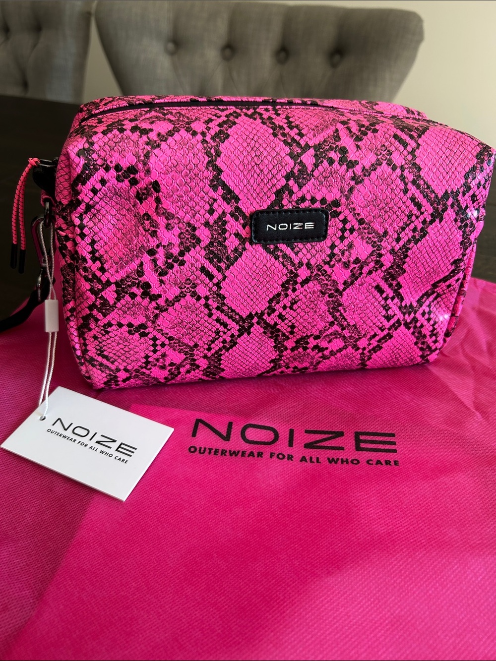 Noize Hot Pink Snake-Print Cosmetic Pouch